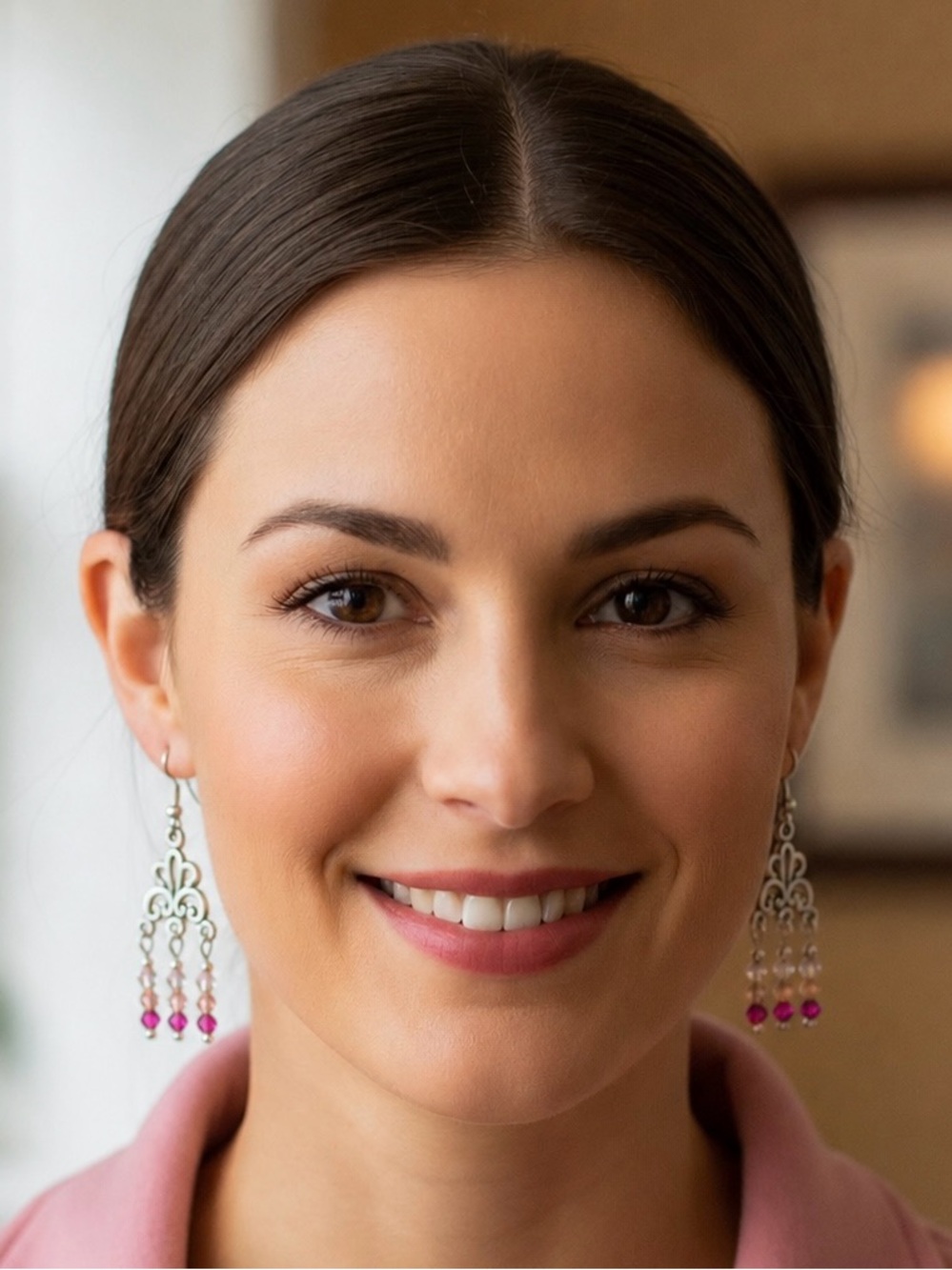 Pink Ombré Crystal Chandelier Beaded Earrings